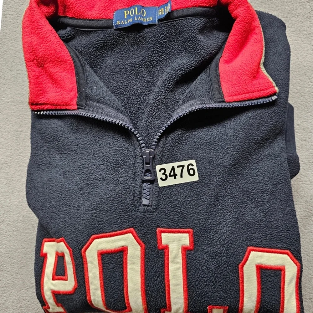 Polo Ralph Lauren Fleece Sweatshirt Mens 2XB Navy USA Flag Patch Quarter Zip